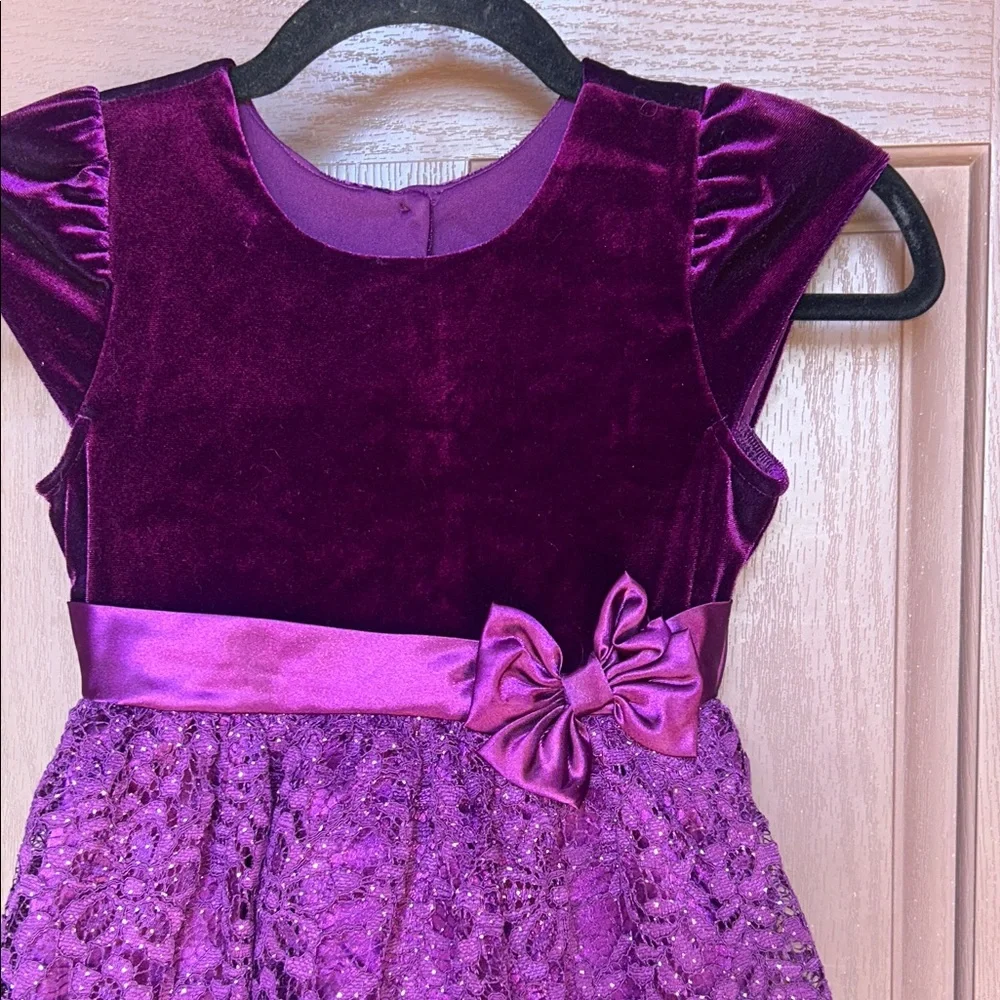 Jona Michelle Velvet and Lace Purple Kids Dress - Picture 2 of 15